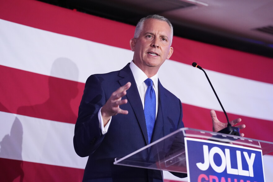 Florida Democratic gubernatorial candidate David Jolly speaks during a primary election night watch party, Tuesday, Aug. 18, 2026, in Miami Lakes, Fla.