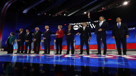 Democratic presidential nominee hopefuls are introduced for the Democratic presidential primary debate hosted by ABC on the campus of Texas Southern University Thursday, Sept. 12, 2019, in Houston.