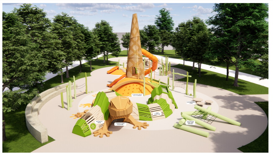 An artist's rendering of playground equipment