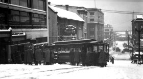 In the grand tradition of Seattle's public transportation going ass over tea kettle: Madison Street Cable Car derailed in Snow First and Second Avenues, January 1929.