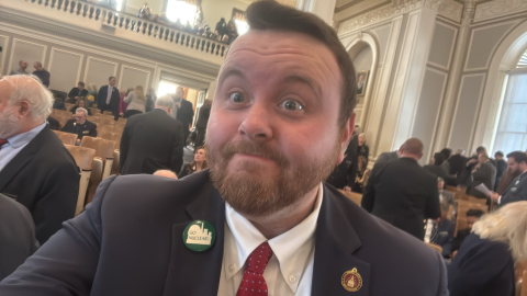 House Majority Leader Joe Sweeney in a selfie from the House floor earlier this year.