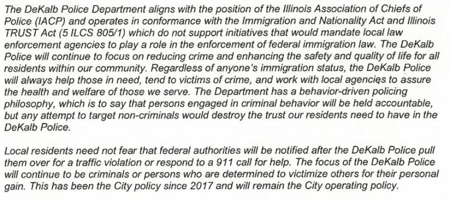 A statement dated Jan. 20, 2025 signed by DeKalb City Manager Bill Nicklas