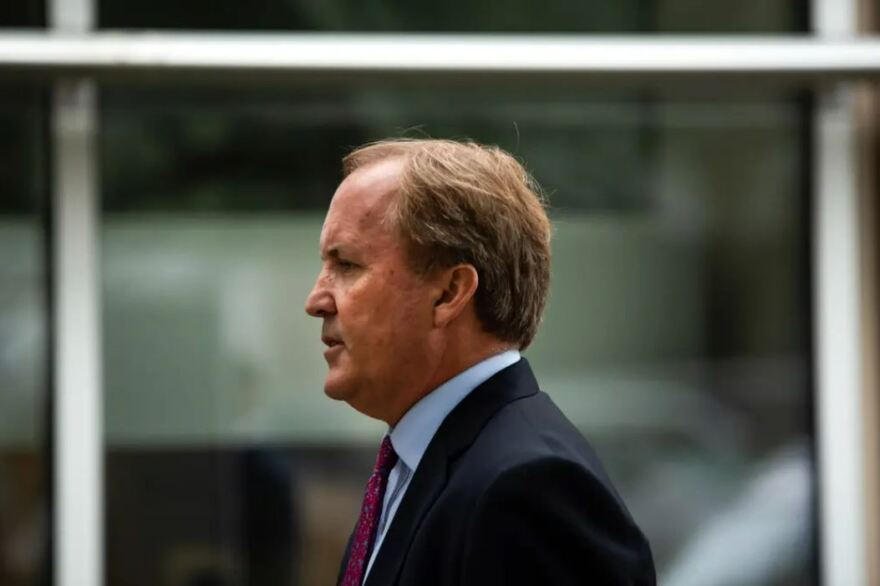 Attorney General Ken Paxton speaks at a press conference at the Houston Recovery Center on October 26, 2021.