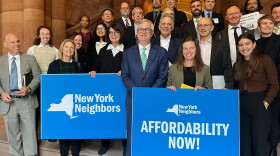 A newly formed coalition is supporting Gov. Kathy Hochul's housing plan. Senate Housing Committe Chair Brian Kavanagh is in the center.