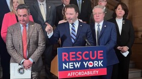 Senate Republican Minority Leader Robert Ortt holds a news conference at the State Capitol on Feb. 13, 2023, to talk about his party's priorities for the state budget.