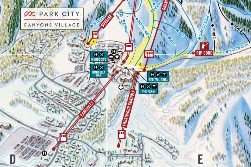 The Cabriolet lift currently picks up passengers at the Cabriolet parking lot and drops them at the upper base area in Canyons Village.