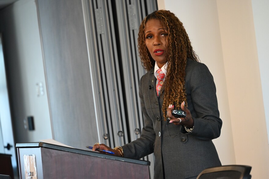 Maryland Public Defender Natasha Dartigue at the first Maryland Justice Partnership meeting on Monday, January 12, 2026 at the MOPD Training Center in Linthicum Heights, MD.