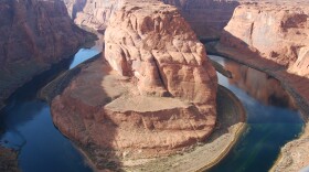 The Colorado River flows through Horseshoe Bend, just downstream of Glen Canyon Dam near Page, AZ in January 2026.