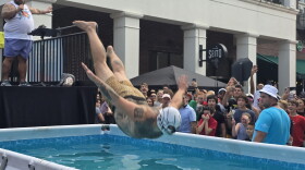 A diver demonstrating perfect form at Franco's Flop Fest in Baldwin Park.