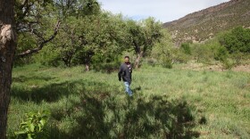 Farmer Tómas Vigil on his family farm in Pilar, New Mexico