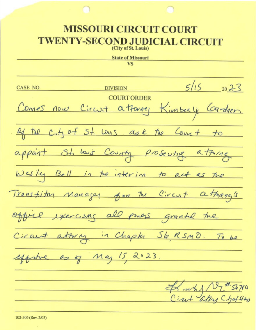  A memo obtained through a records request shows circuit attorney Kim Gardner hoped to have Wesley Bell serve in a transition role with all the powers legally given to her office.