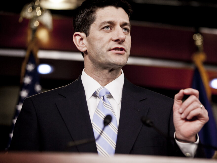House Budget Chairman U.S. Rep. Paul Ryan, R-Wis, introduces the House Budget Committee's FY2013 budget at the Capitol on March 20, 2012 in Washington, D.C. The House Republican plan reduces personal income taxes to a 25 and a 10 percent rate, and would cap discretionary spending at $1.028 trillion.