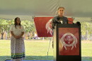 Maulian Bryant (left), executive director of the Wabanaki Alliance, and Barry Dana, former Penobscot chief, on Monday, Oct. 12, 2026.