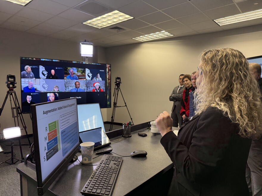 ODU's Board of Visitors toured classrooms outfitted with updated technology in December. This technology, including larger screens, lighting and high-quality cameras, is part of the university's digital transformation plan.