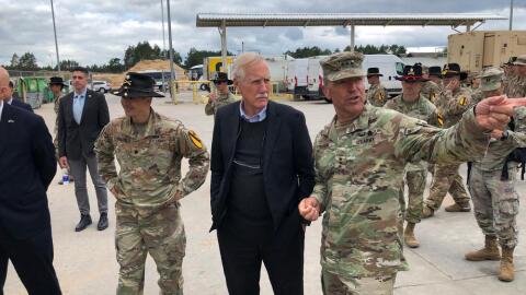 U.S. Sen. Angus King tours a Lithuanian training camp during the 2023 NATO Summit