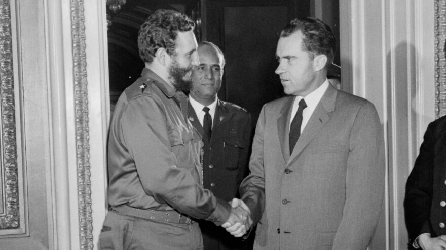 Richard Nixon, then vice president, meets with Cuba's Fidel Castro on April 19, 1959, in Washington. Castro had just seized power a few months earlier and U.S.-Cuba relations had not yet soured.