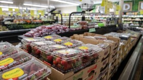 Strawberries are stocked Friday, April 10, 2026, at a grocery store in Beloit, Wisconsin.