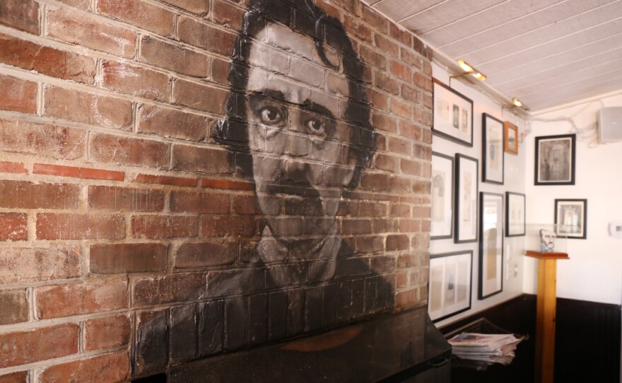 Edgar Allan Poe mural above the fireplace, Poe's Tavern Sullivan's Island, SC.