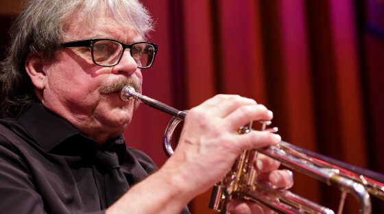 Brad Allison performs with The Seattle Repertory Jazz Orchestra for a livestream Tribute to Louis Armstrong concert at Benaroya Hall in 2021.