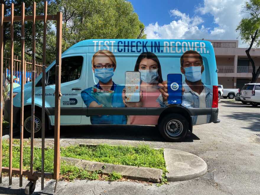 A van for a testing site in Miami-Dade