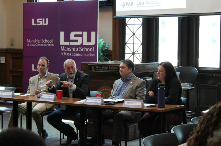 Louisiana Rep. Jack MacFarland speaking at LSU Manship School of Mass Communication