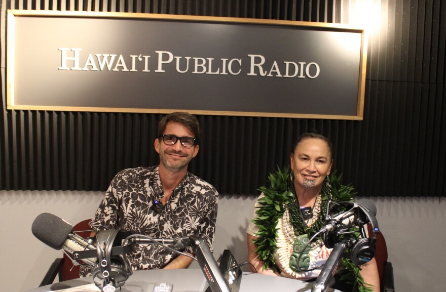 Debbie Ngarewa-Packer, right, with HPR's DW Gibson at Hawaiʻi Public Radio.