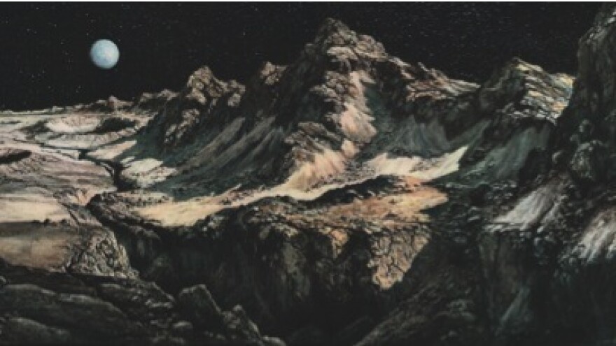 1963: At the dawn of the Space Age, and before any meaningful exploration of space had really commenced, Czech illustrator Ludek Pesek depicted the solar system in multiple paintings made for a book titled <em>The Moon and Planets</em>, by Josef Sadil. This painting, of a craggy lunar landscape with distant Earth low on the horizon, comes from the book.