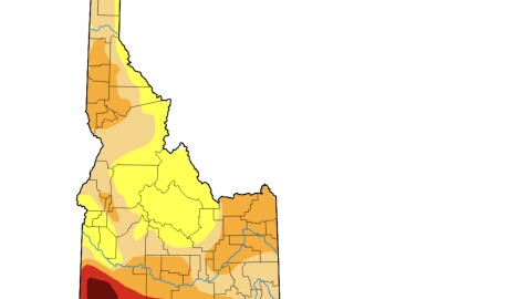 A red to yellow heat map of Idaho's 2026 drought estimates