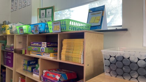 A selection of games and writing exercises in a classroom at Browning Elementary in Milwaukee on Sept. 2, 2025.