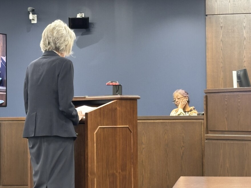 Assistant Attorney General Barbara Maines Whaley, the lead prosecutor for the state, questions Vinisha Stubblefield.