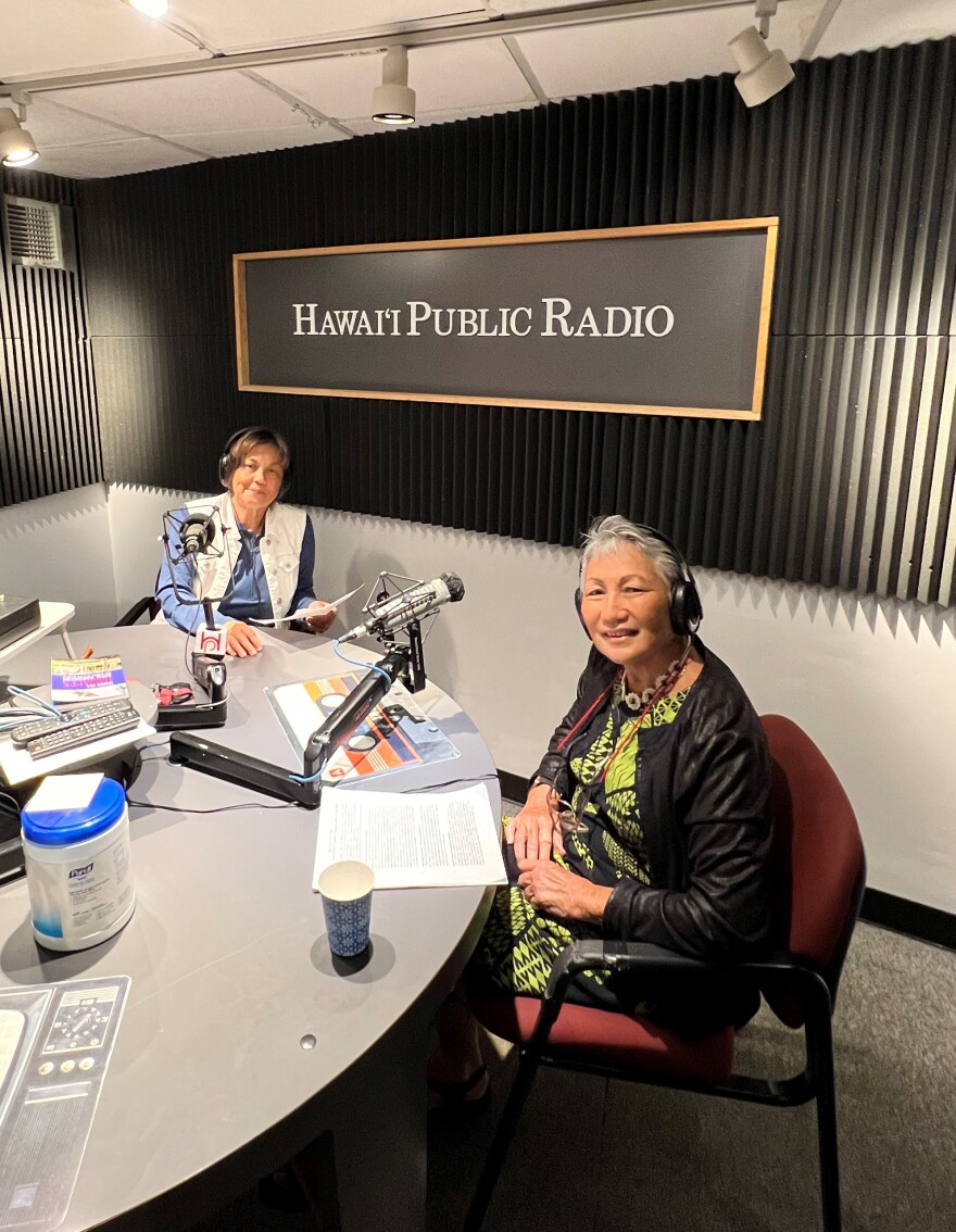 Dawn Chang, right, and The Conversation's Catherine Cruz at Hawaiʻi Public Radio on Jan. 6, 2023.