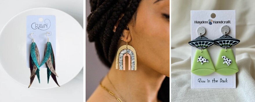 Three images of earrings 