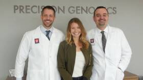 From left to right, Dr. Brian Schneider, patient Gwen Brack and Dr. Milan Radovich.