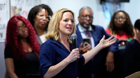Michigan Secretary of State Jocelyn Benson, the Democratic gubernatorial nominee, speaks at a campaign event at the Trade Union Leadership Council Tuesday, Aug. 18, 2026, in Detroit.