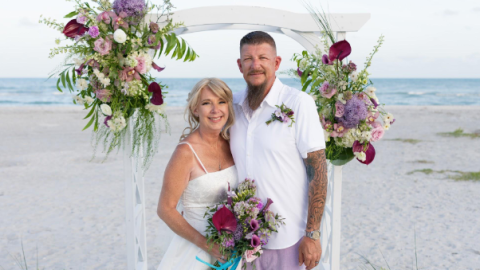 Abby Killion and Josh Killion renew their wedding vows at Sundial Beach Resort & Spa on June 16, 2026.