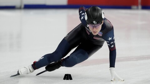 U.S. Corinne Stoddard competes in the Women's 1500 mt. quarterfinal race of the ISU Short Track World Tour, Olympics Milano-Cortina 2026 test event, in Milan, Italy, Friday, Feb. 14, 2025.