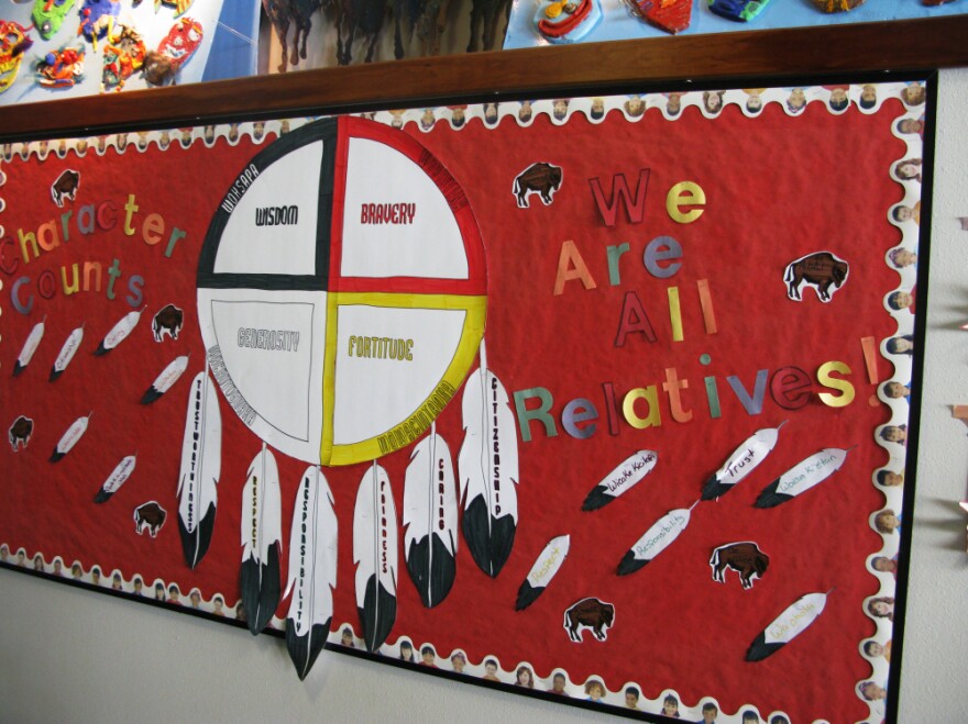 <p>Children's artwork lines the halls of the Children's Home Society in South Dakota. Officials there say they try to keep Native American kids connected to their culture.</p>