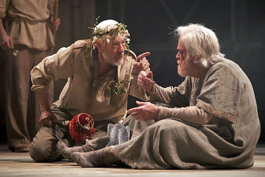 In his madness, King Lear (Ian McKellen) reaches lucidity. His conversation with Gloucester (William Gaunt) reveals a new awareness of the world.