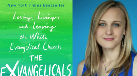 A side-by-side image of Sarah McCammon and her book, "The Exvangelicals."