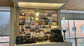 Radios are on display on the second floor of the Loyola Science Center at the University of Scranton.