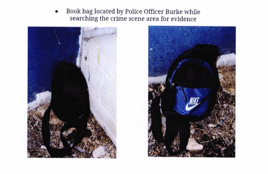 The prosecution said the defendant’s prints were found on the straps of a black backpack. Photo courtesy of Baltimore State's Attorney's Office.