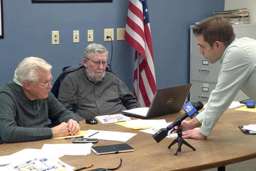 Spencer Pride President Jonathan Balash (right) discusses event plans with Spencer Town Council President Mike Spinks (left) and Councilmember Dean Bruce (center) at the Council's Jan. 21 meeting.