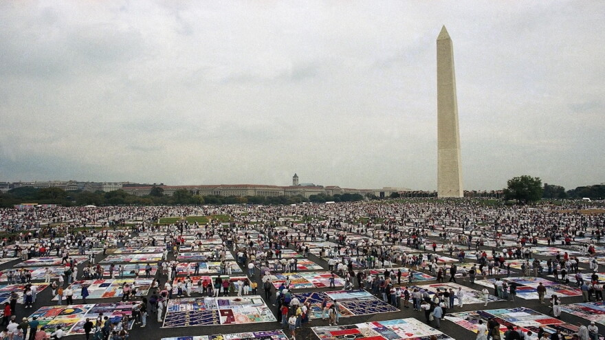 Panels of the AIDS Memorial Quilt displayed on the Washington Mall Oct. 11, 1992.