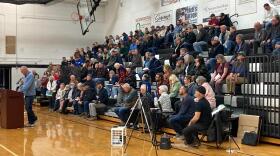 The Banks Township Board of Trustees meeting drew a crowd large enough that the meeting was moved to the gym at Ellsworth High School. (Photo courtesy of Julie Waterman)