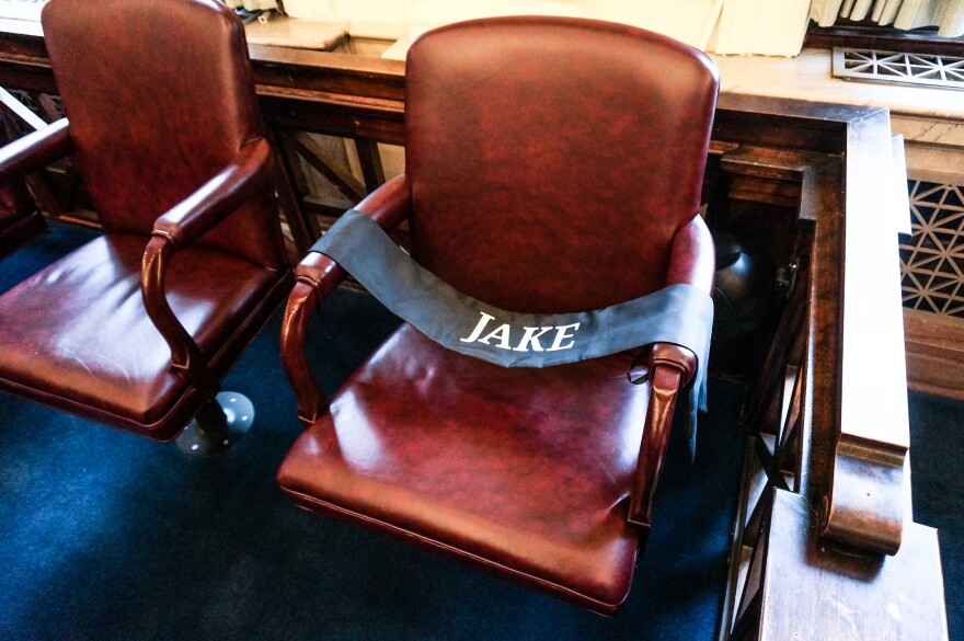 This is the chair Jason “Jake” Green used to sit in. He was scheduled to graduate from the program with Sandra Lamb, but he relapsed, overdosed, and died.