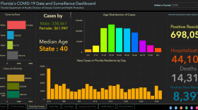 Bar graphs from the Florida Department of Health show  the media age for coronavirus infection is 40