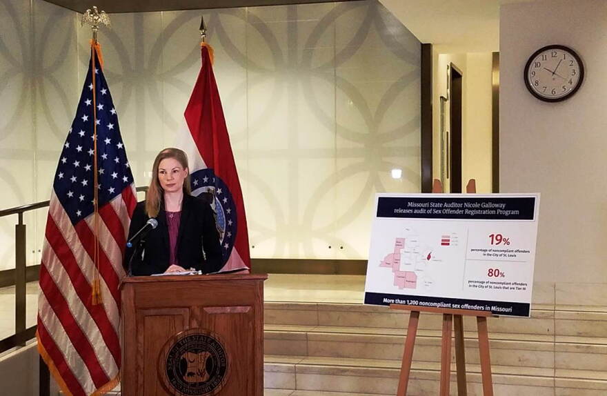 Missouri Auditor Nicole Galloway on Monday announces the findings of an audit of the state's sex offender registry. Her review found nearly 8 percent of the offenders required to register were not compliant.