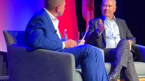 Billionaire Ken Griffin in conversation Feb. 3 with Harvey Oyer at the Forum Club of the Palm Beaches in West Palm Beach.