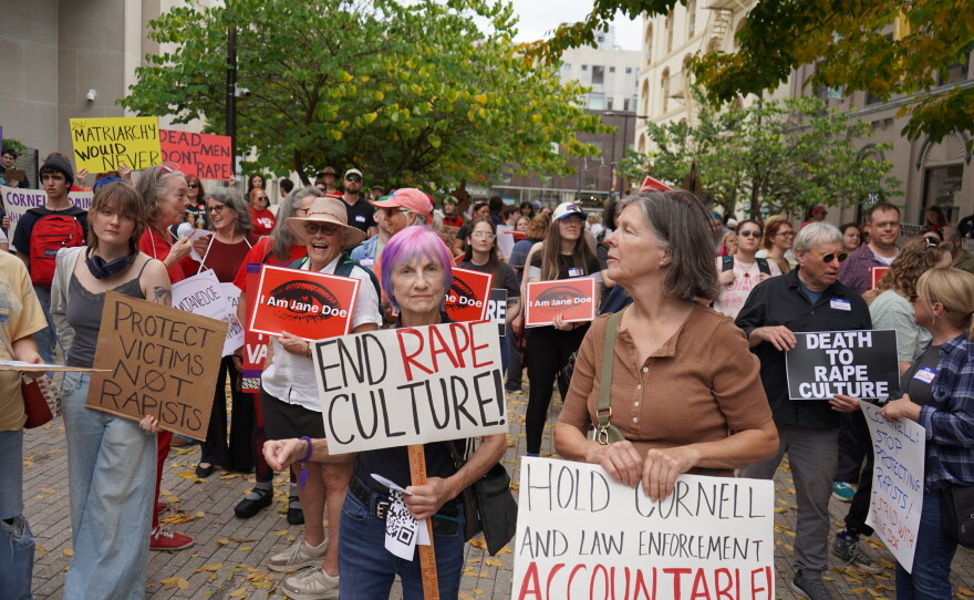 Protesters gathered in downtown Ithaca Tuesday, expressing outrage over Cornell University’s handling of an alleged sexual assault in 2024 and urging faculty to issue a vote of no confidence in the university administration.
