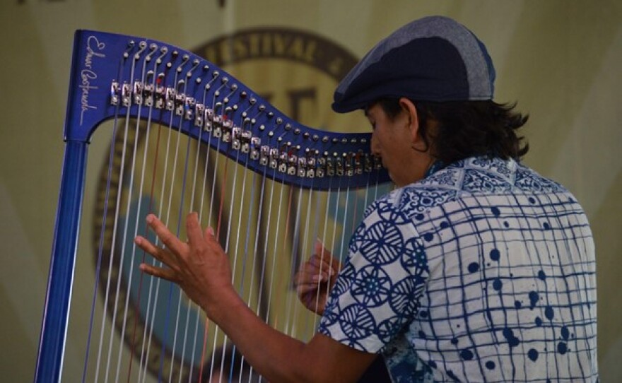Harpist Edmar Castañeda performs in 2016. He will perform with Bela Fleck and Antonio Sanchez this year.
